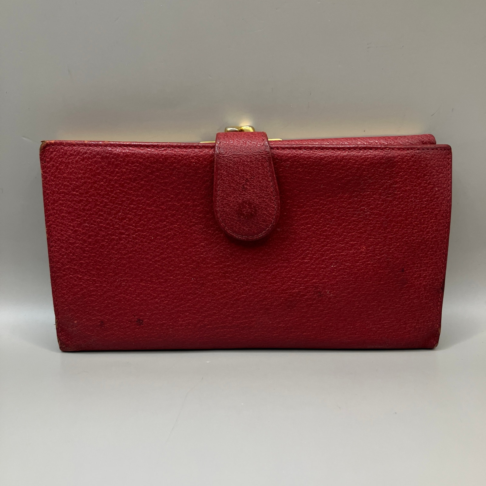 Vtg Gucci Wallet Red Leather Bifold Kisslock Framed Card Holder Classic Luxury